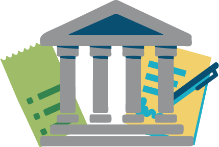 Courthouse with forms and receipts