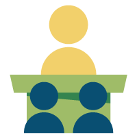 Two people standing before a judge at the bench